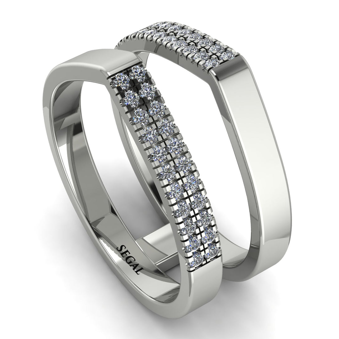 Geometric Diamond Double Wedding Band - Hayden No. 3