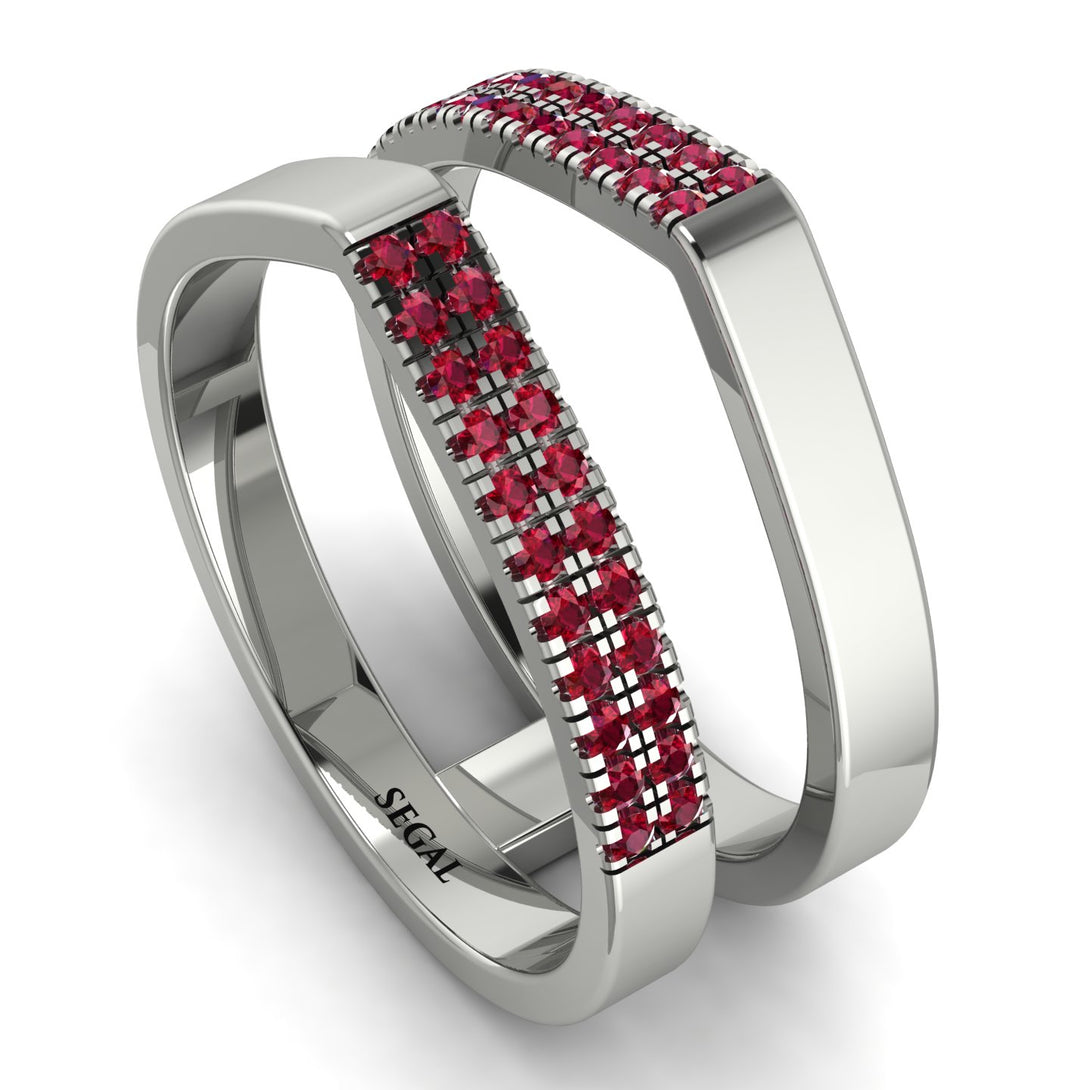 Geometric Ruby Double Wedding Band - Hayden No. 12