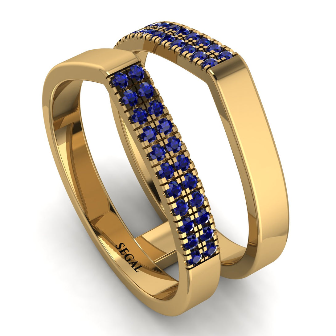 Geometric Sapphire Double Wedding Band - Hayden No. 13