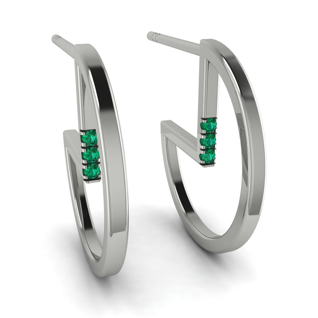 Circle Stud Earring With Hidden Emerald - Karter No. 6