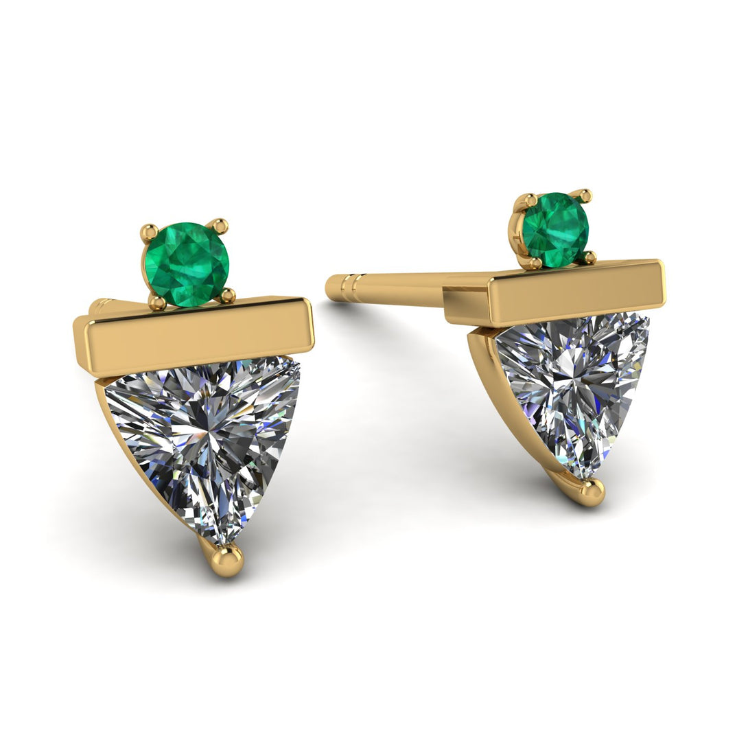 Triangle Diamond Earrings With Round Stone - Estella No. 16