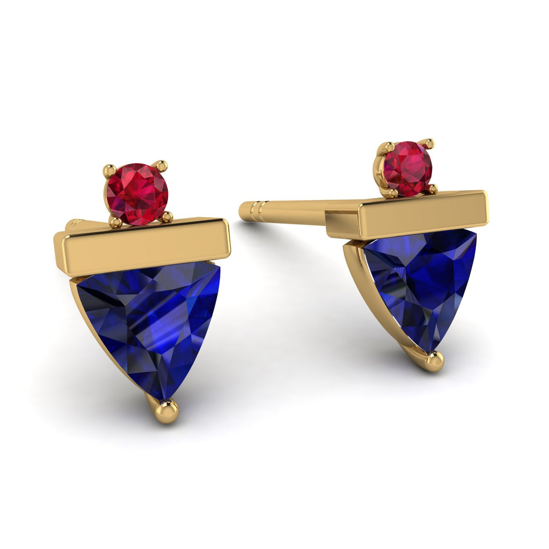 Triangle Sapphire Earrings With Round Stone - Estella No. 58