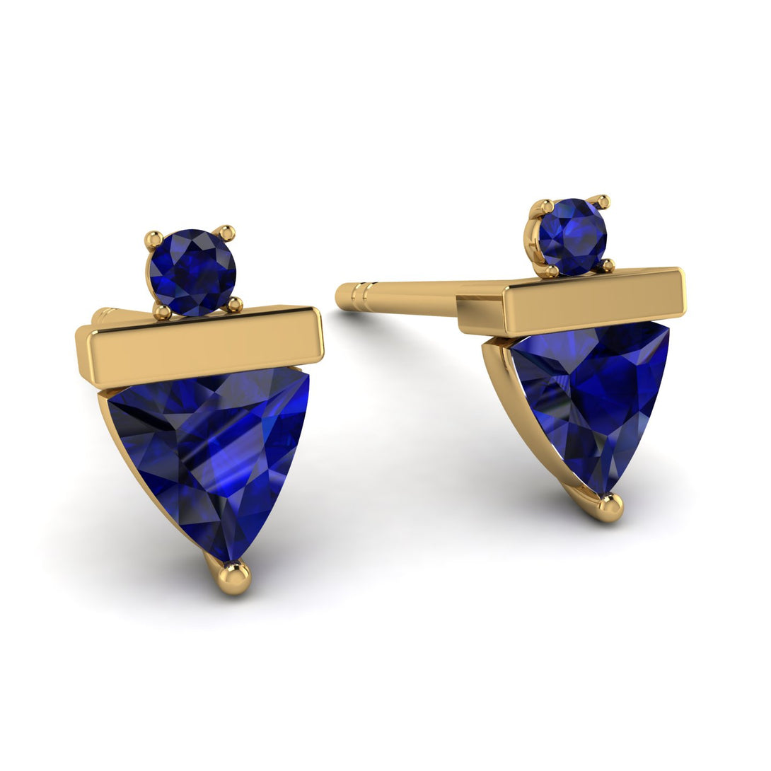 Triangle Sapphire Earrings With Round Stone - Estella No. 73