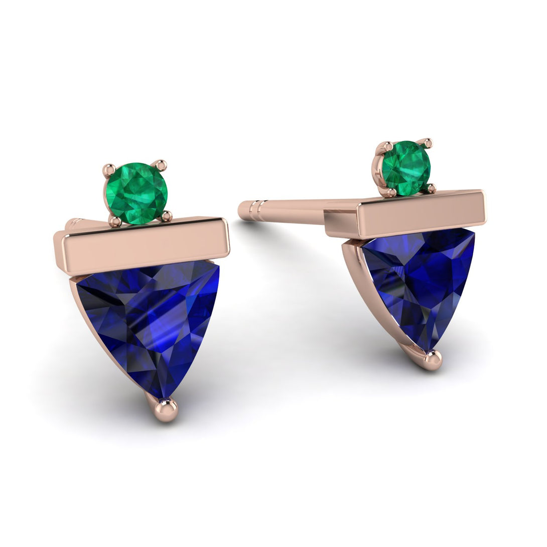 Triangle Sapphire Earrings With Round Stone - Estella No. 29