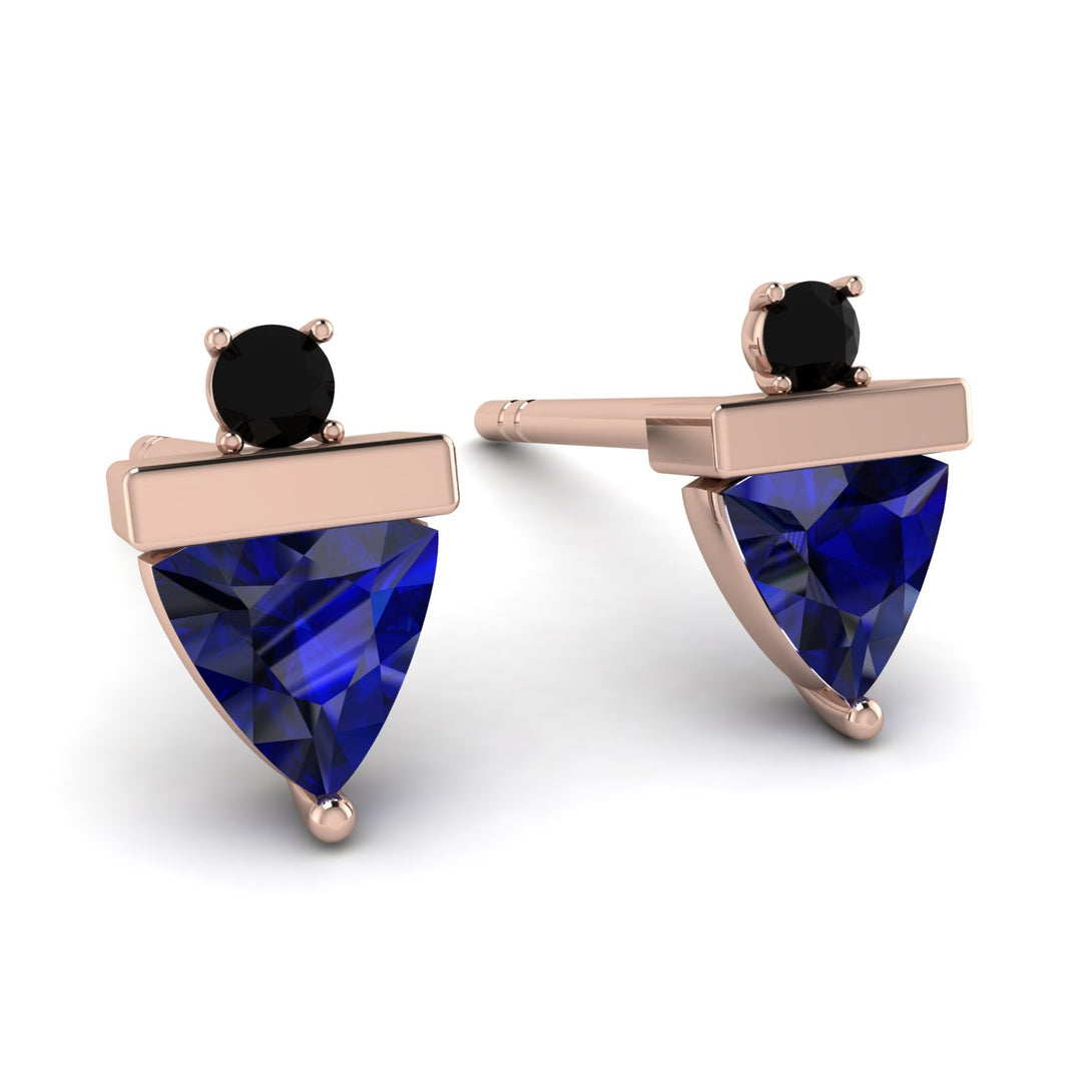 Triangle Sapphire Earrings With Round Stone - Estella No. 44