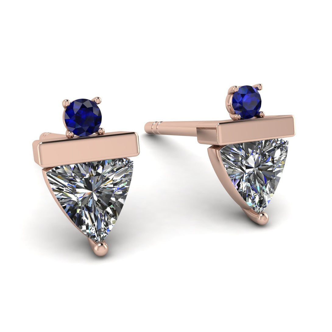 Triangle Diamond Earrings With Round Stone - Estella No. 62