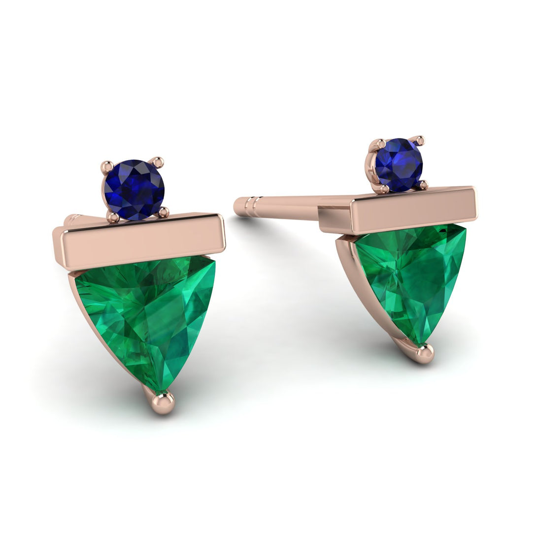 Triangle Emerald Earrings With Round Stone - Estella No. 65