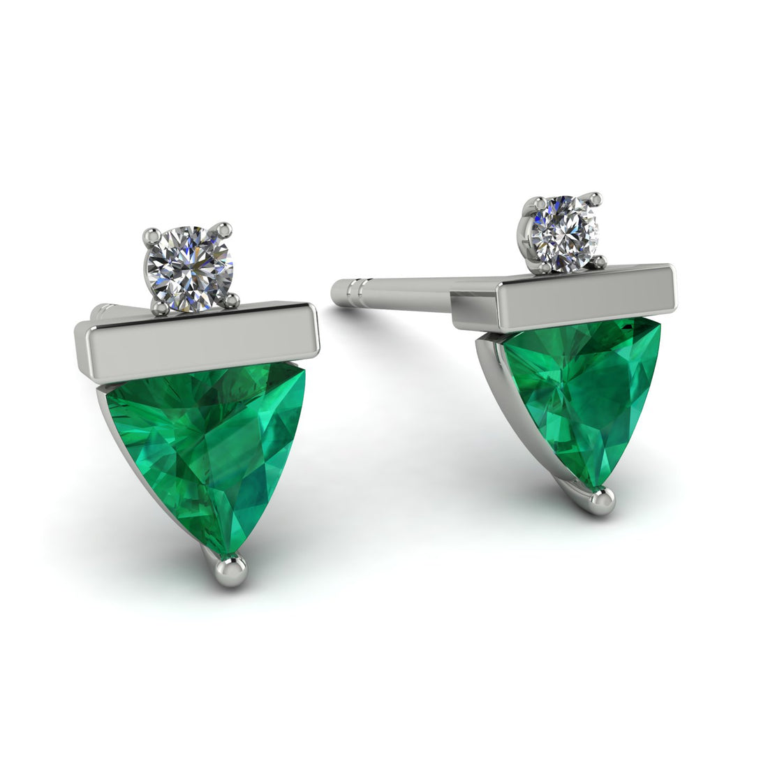 Triangle Emerald Earrings With Round Stone - Estella No. 6