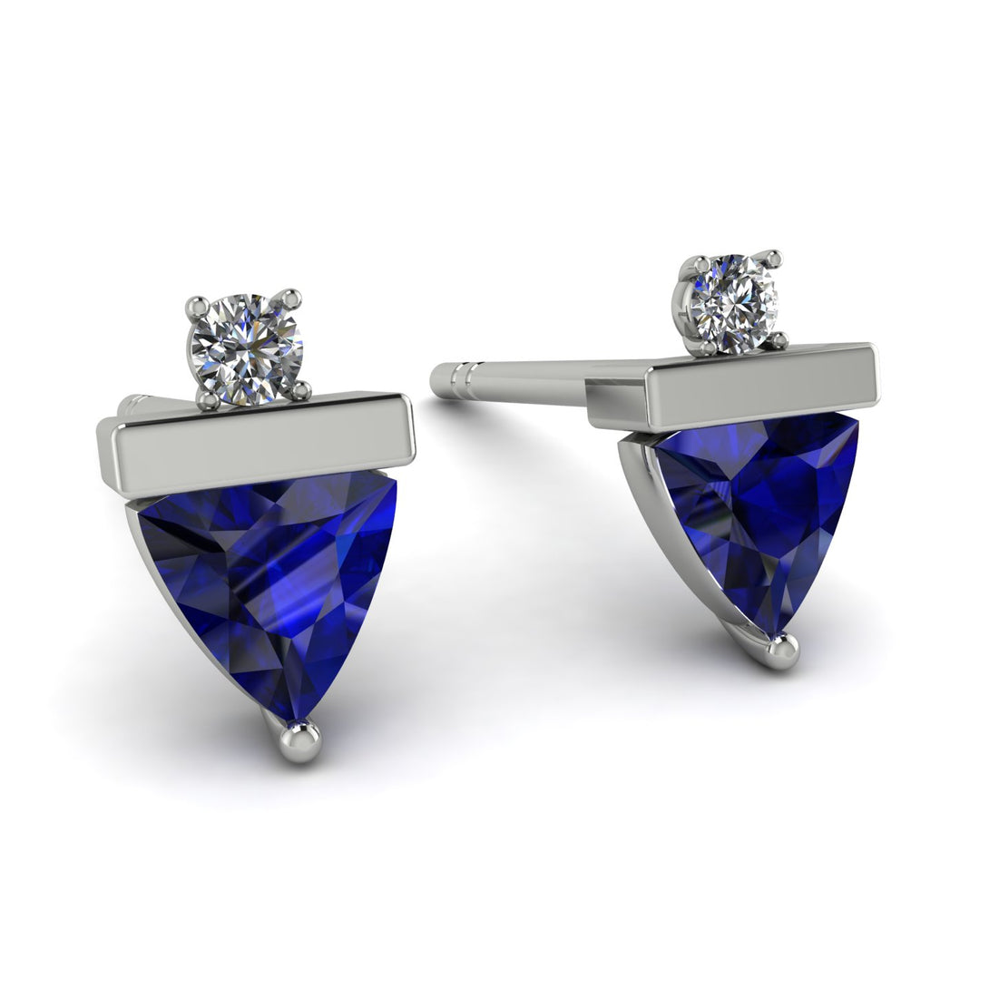 Triangle Sapphire Earrings With Round Stone - Estella No. 15