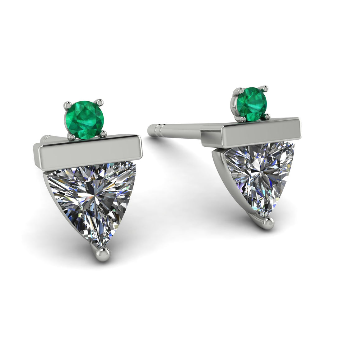 Triangle Diamond Earrings With Round Stone - Estella No. 18