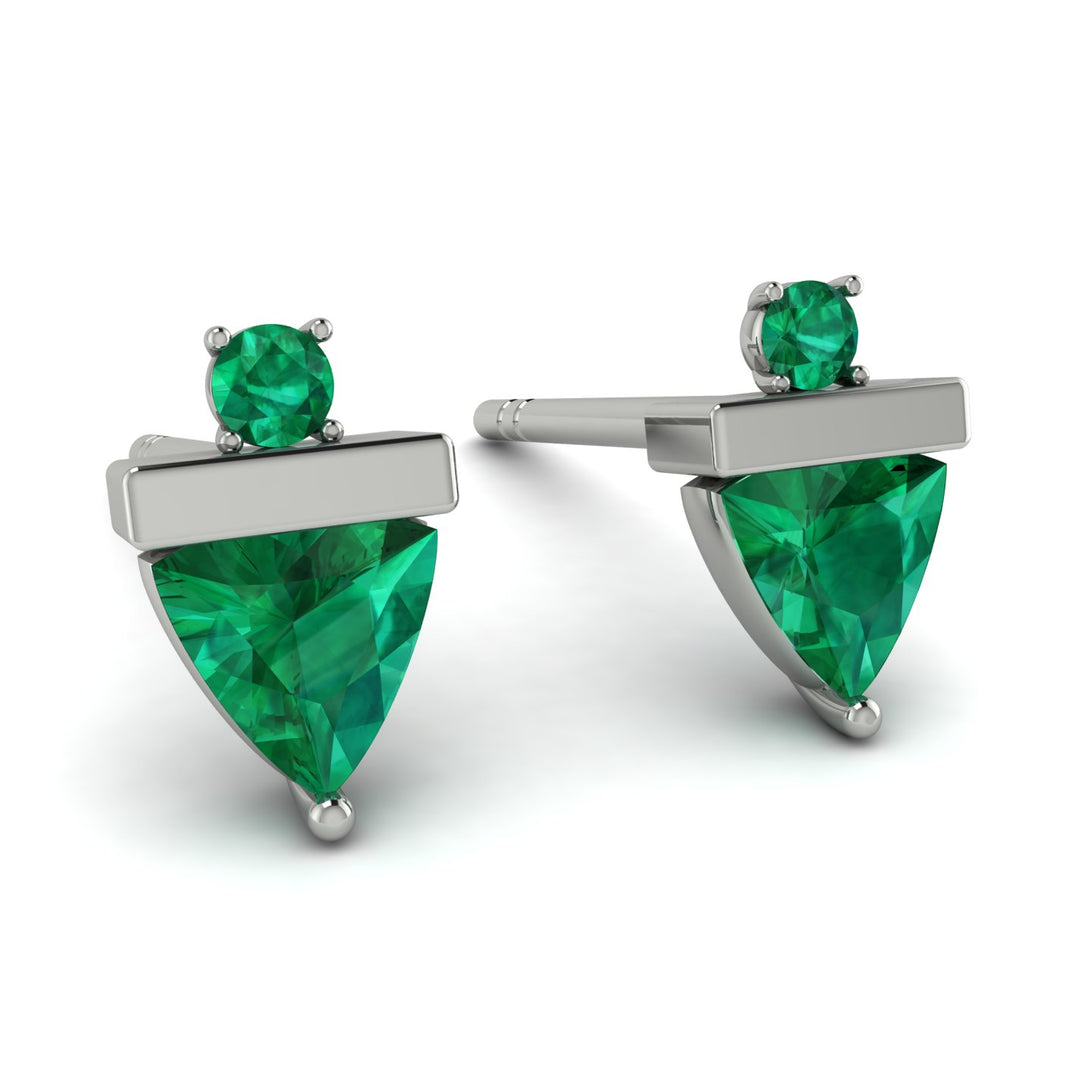 Triangle Emerald Earrings With Round Stone - Estella No. 21