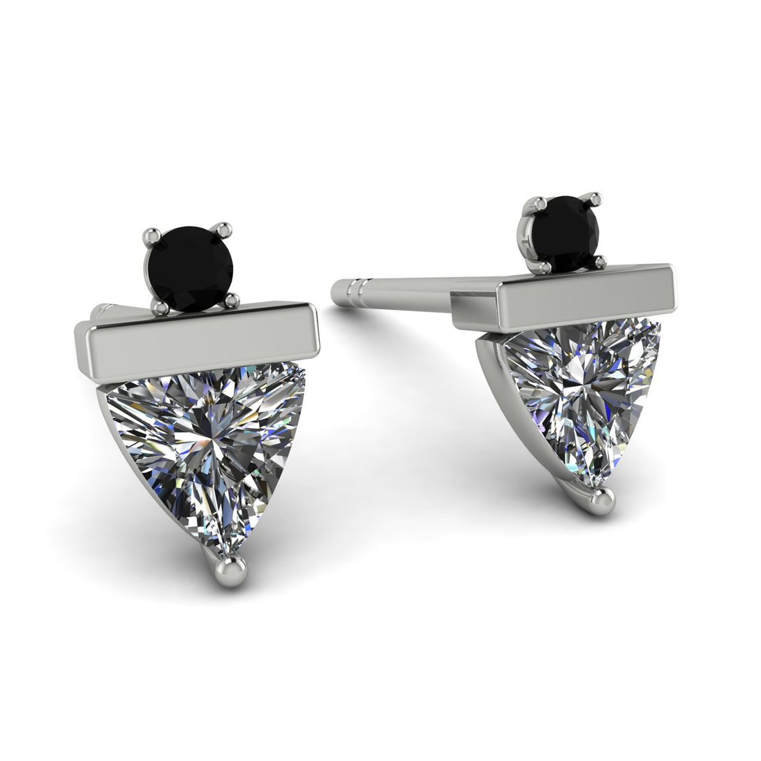 Triangle Diamond Earrings With Round Stone - Estella No. 33