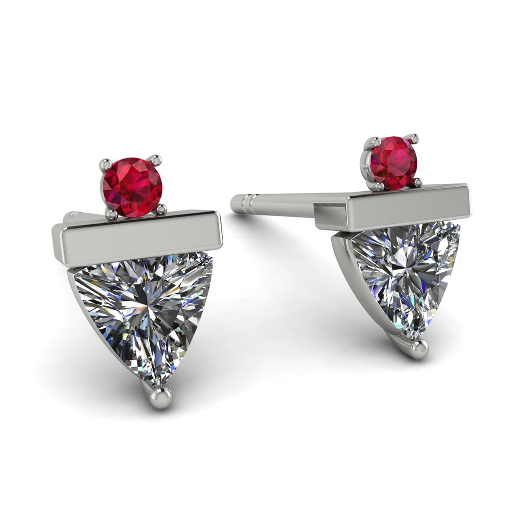 Triangle Diamond Earrings With Round Stone - Estella No. 48