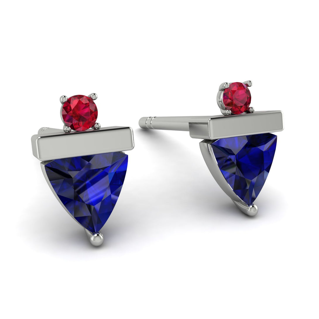 Triangle Sapphire Earrings With Round Stone - Estella No. 60