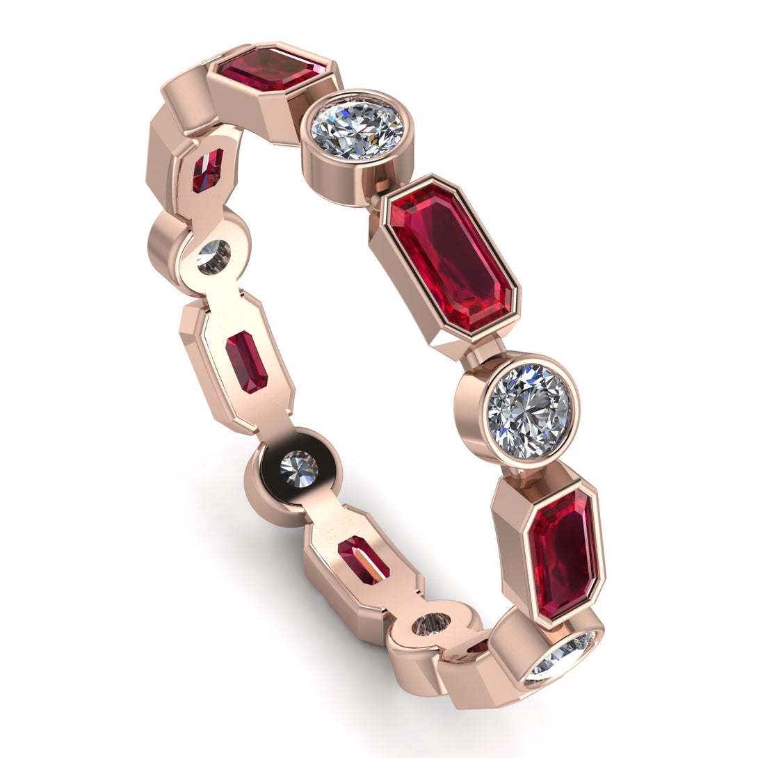 Emerald Cut Ruby Bezel Eternity Ring - Genevieve No. 11