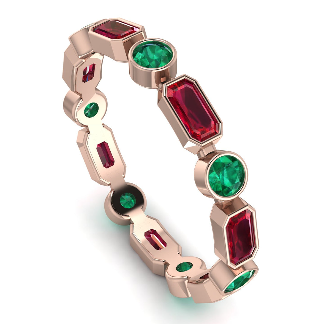 Emerald Cut Ruby Bezel Eternity Ring - Genevieve No. 26