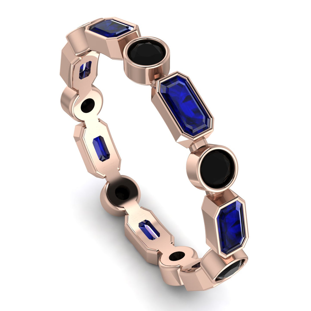 Emerald Cut Sapphire Bezel Eternity Ring - Genevieve No. 44