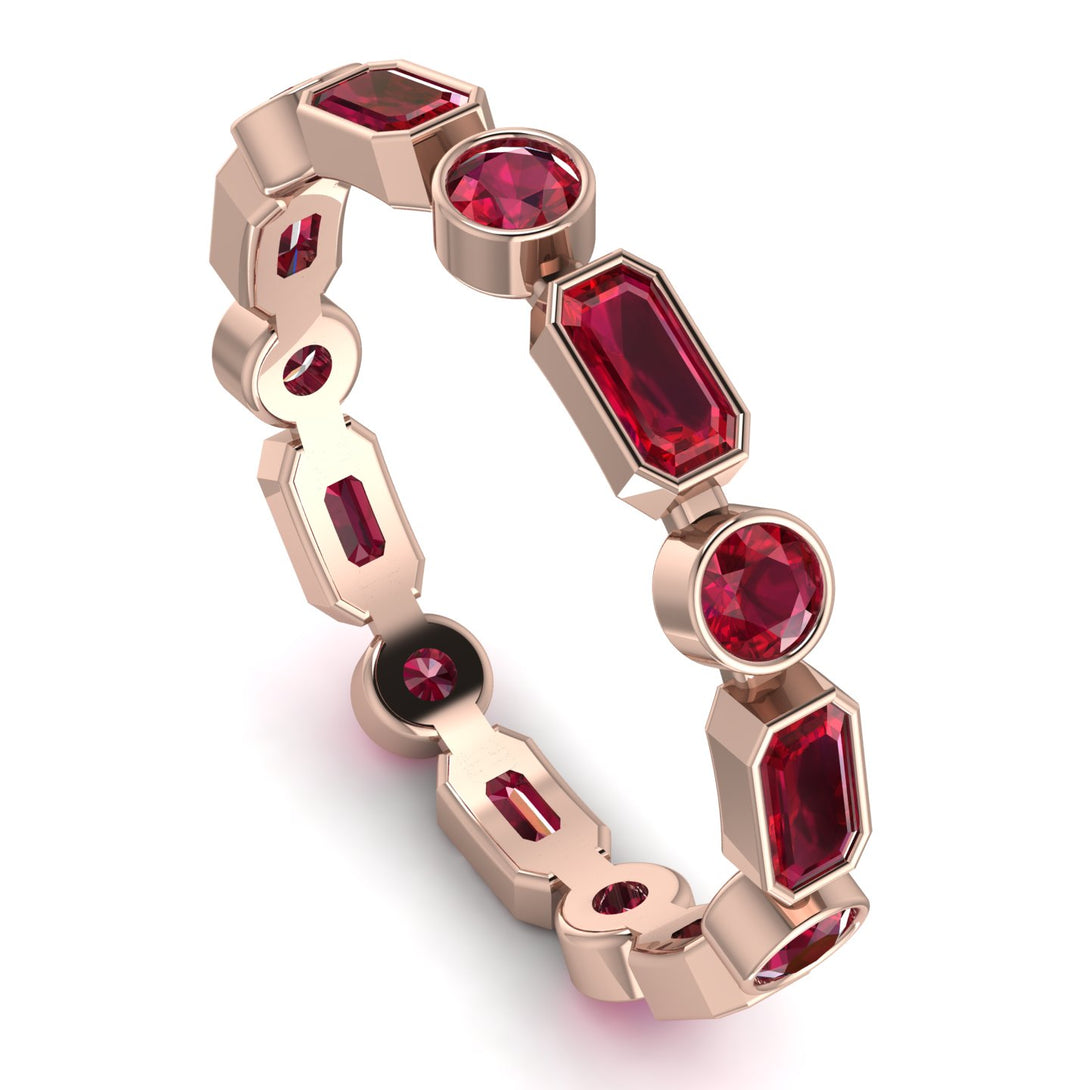 Emerald Cut Ruby Bezel Eternity Ring - Genevieve No. 56