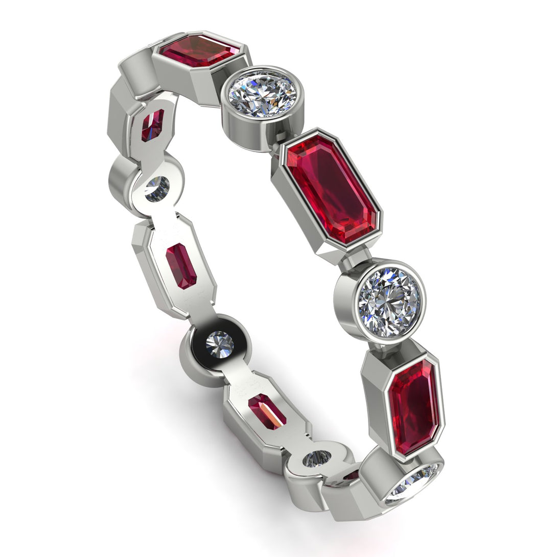 Emerald Cut Ruby Bezel Eternity Ring - Genevieve No. 12