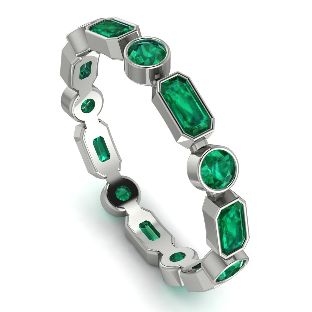 Emerald Cut Emerald Bezel Eternity Ring - Genevieve No. 21