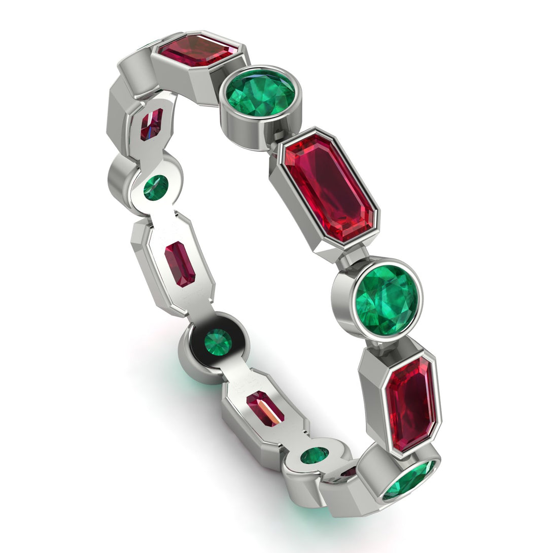 Emerald Cut Ruby Bezel Eternity Ring - Genevieve No. 27