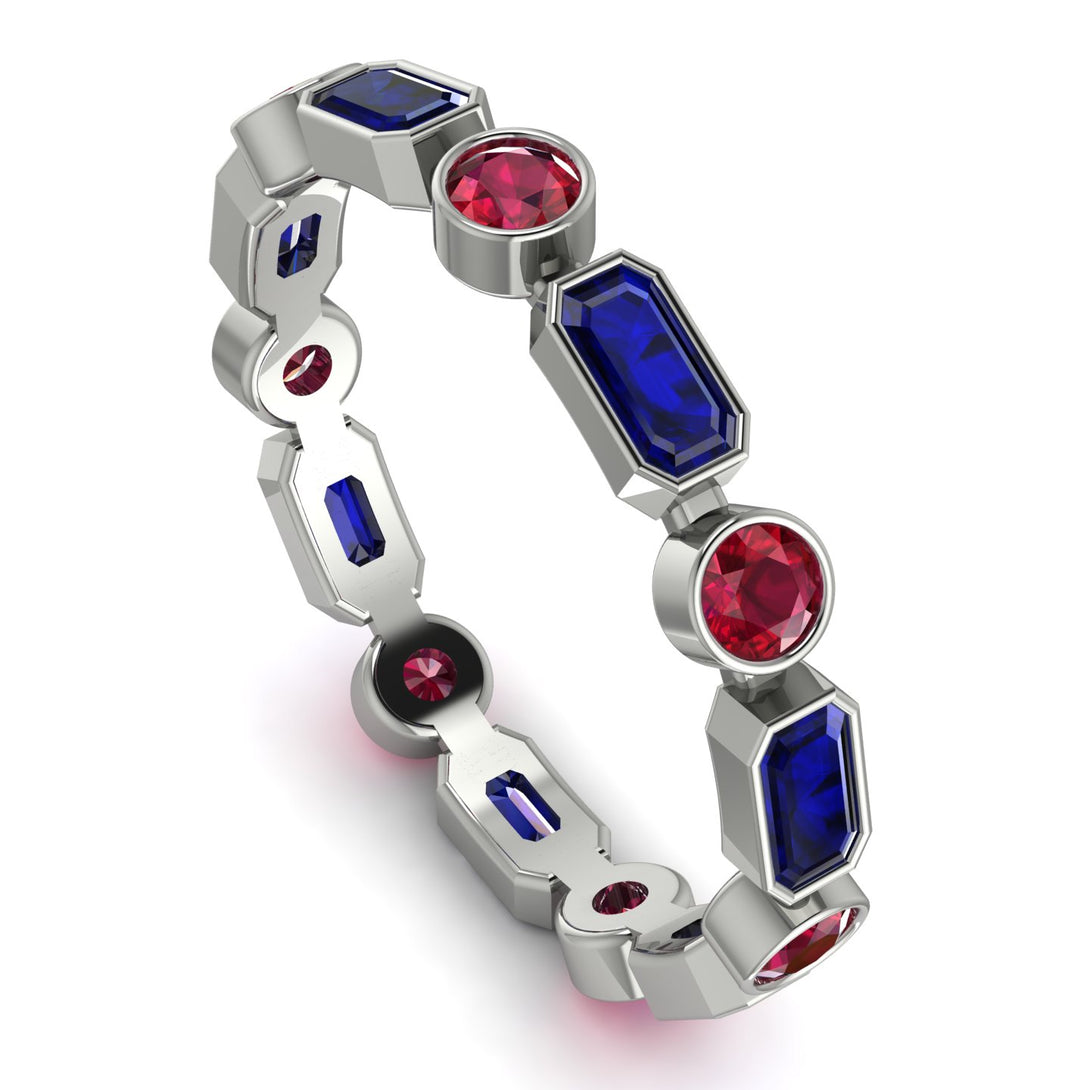 Emerald Cut Sapphire Bezel Eternity Ring - Genevieve No. 60