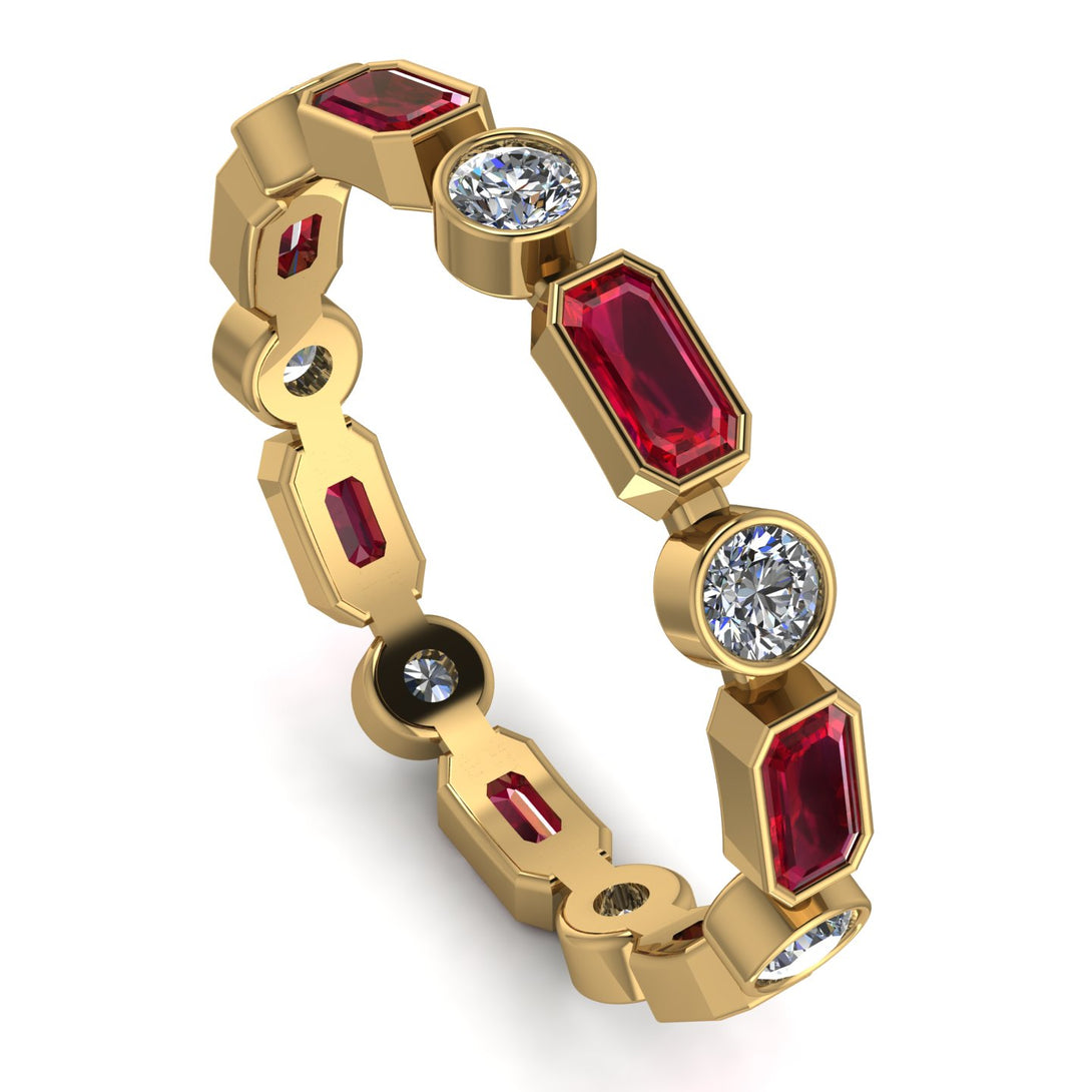 Emerald Cut Ruby Bezel Eternity Ring - Genevieve No. 10