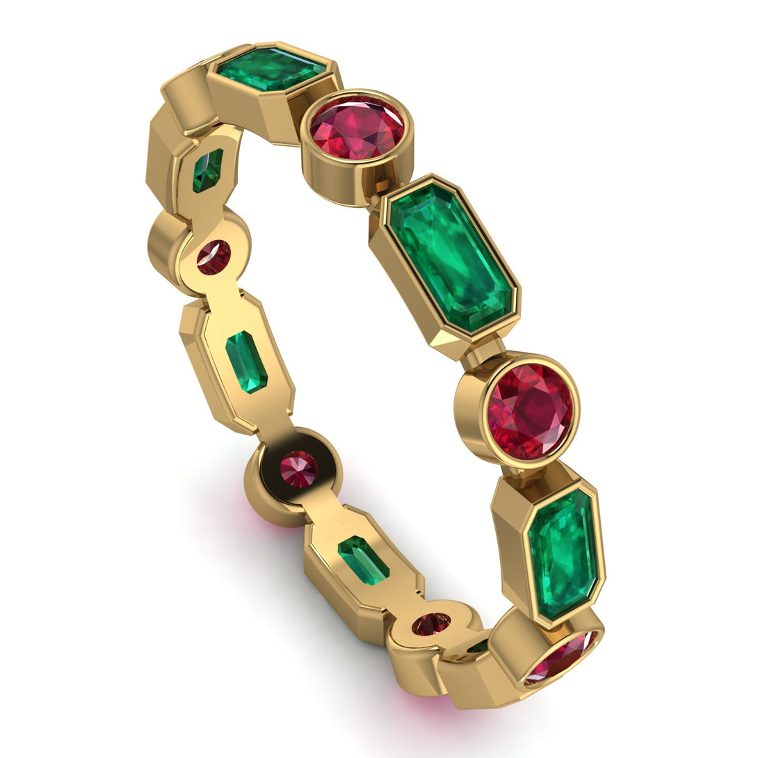 Emerald Cut Emerald Bezel Eternity Ring - Genevieve No. 49