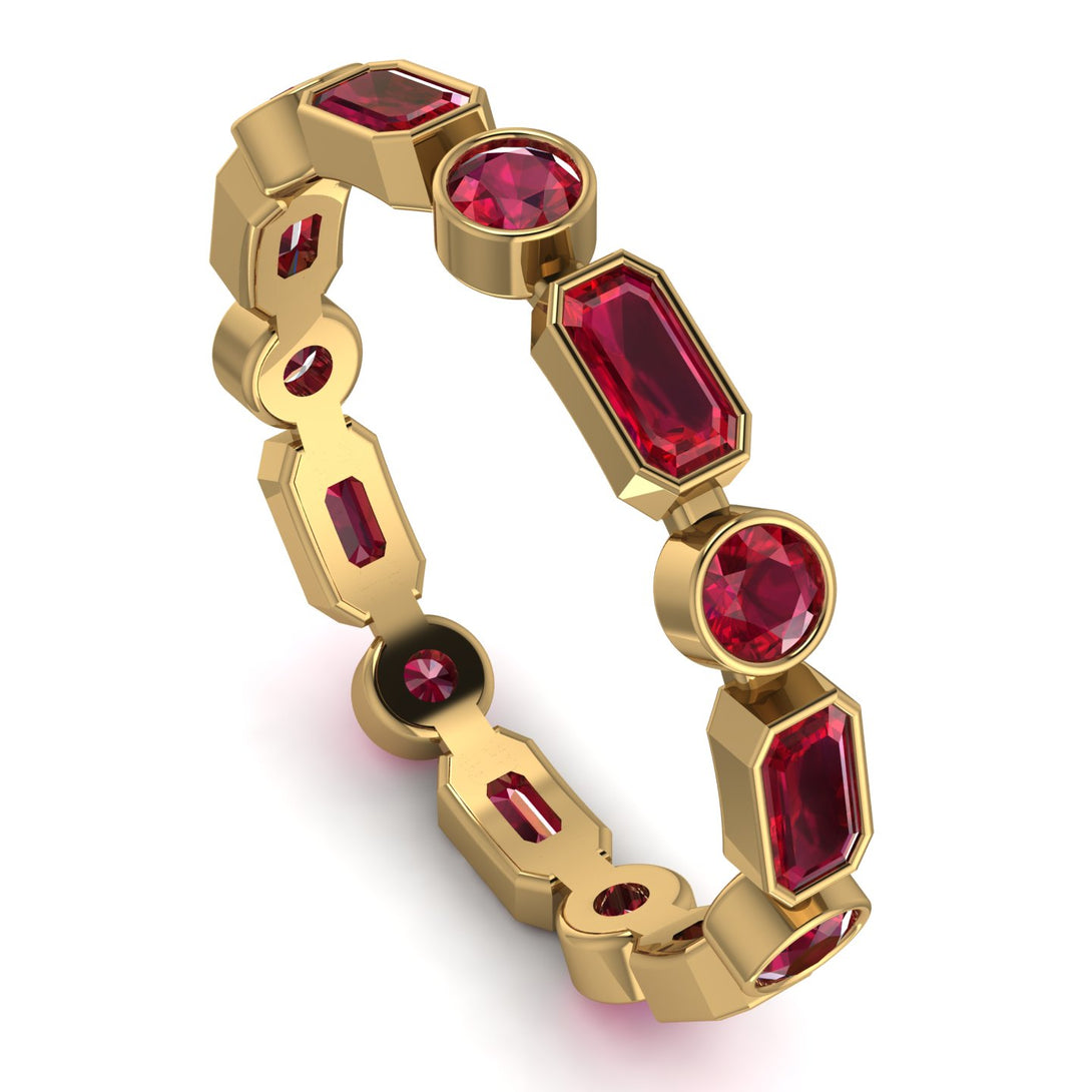 Emerald Cut Ruby Bezel Eternity Ring - Genevieve No. 55