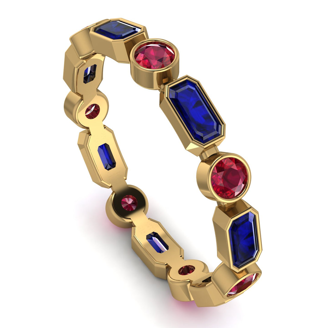 Emerald Cut Sapphire Bezel Eternity Ring - Genevieve No. 58