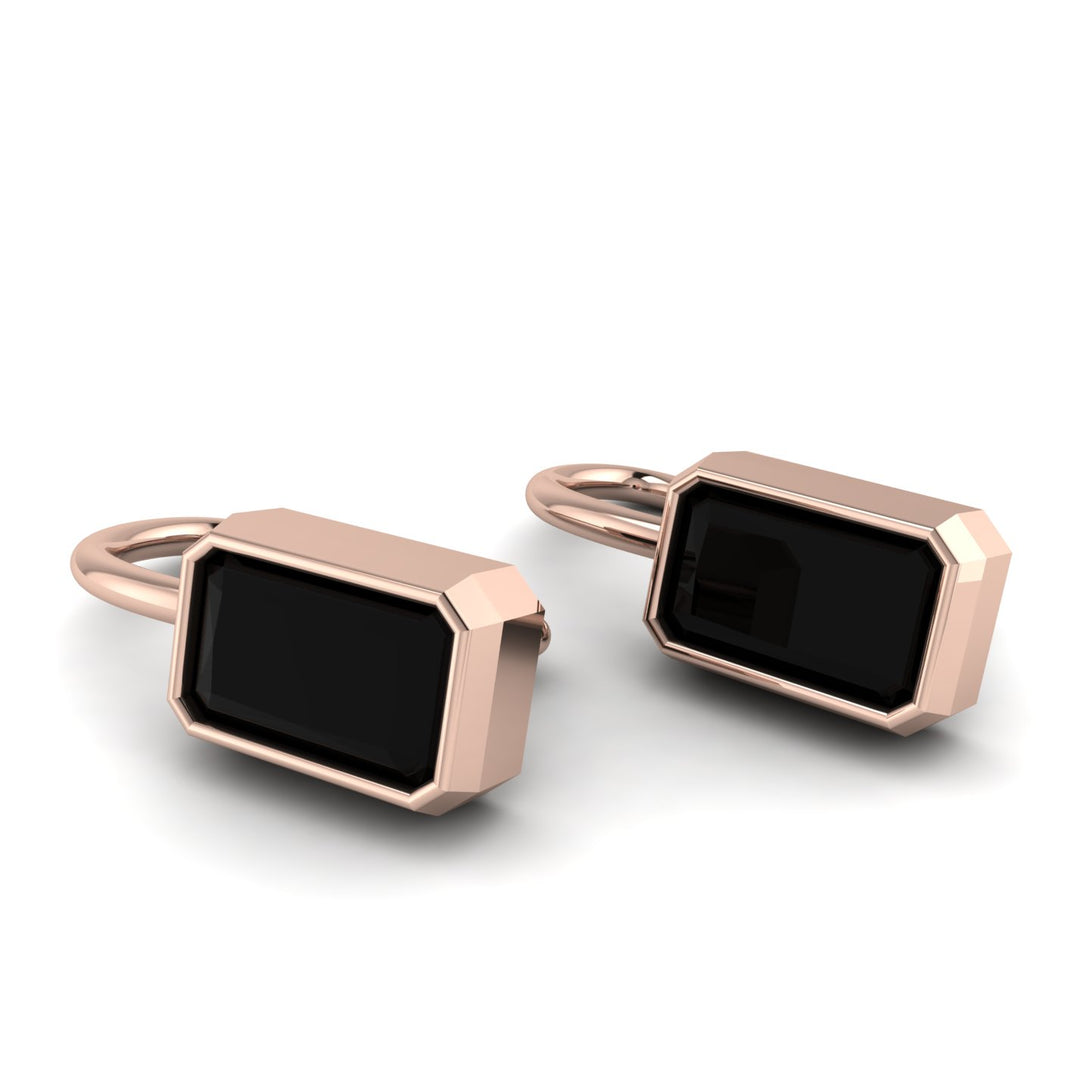 Bezel Black Diamond Emerald Earrings - Perla No. 8