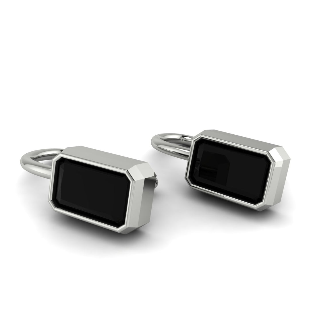 Bezel Black Diamond Emerald Earrings - Perla No. 9