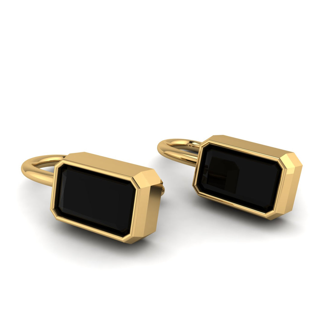 Bezel Black Diamond Emerald Earrings - Perla No. 7