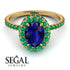 Oval Sapphire Halo Hidden Emeralds Ring - Amy No. 28 image 10