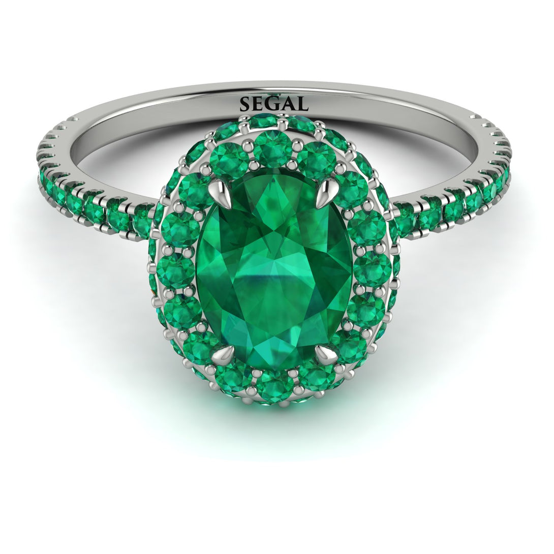 Oval Emerald Halo Hidden Emeralds Ring - Amy No. 21
