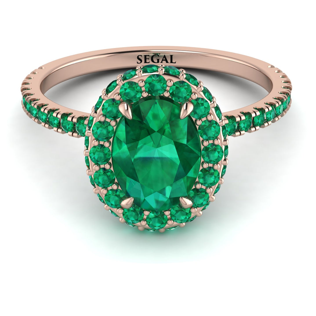 Oval Emerald Halo Hidden Emeralds Ring - Amy No. 20