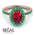 Oval Ruby Halo Hidden Emeralds Ring - Amy No. 26 image 10