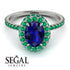 Oval Sapphire Halo Hidden Emeralds Ring - Amy No. 30 image 10