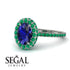 Oval Sapphire Halo Hidden Emeralds Ring - Amy No. 30 image 3