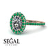 Oval Diamond Halo Hidden Emeralds Ring - Amy No. 17 image 3