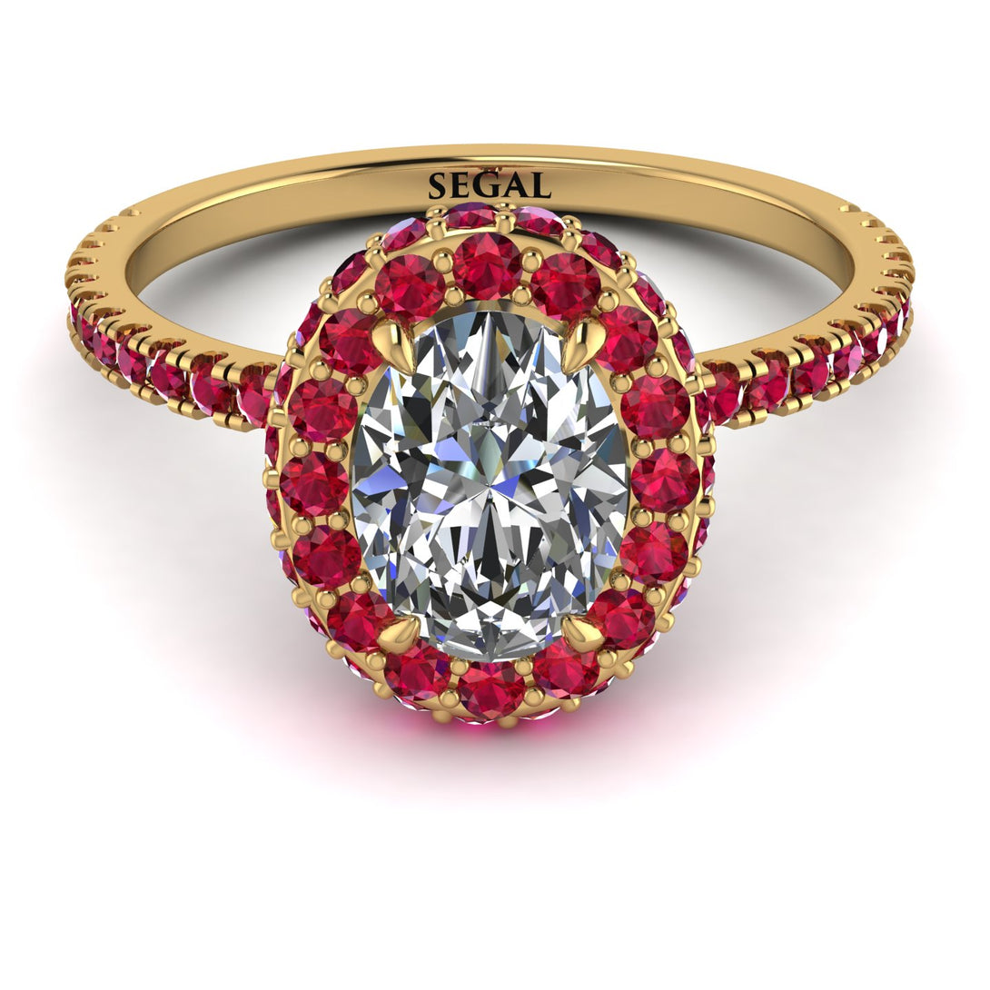 Oval Diamond Halo Hidden Rubies Ring - Amy No. 46