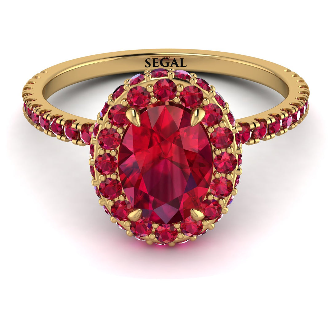 Oval Ruby Halo Hidden Rubies Ring - Amy No. 55