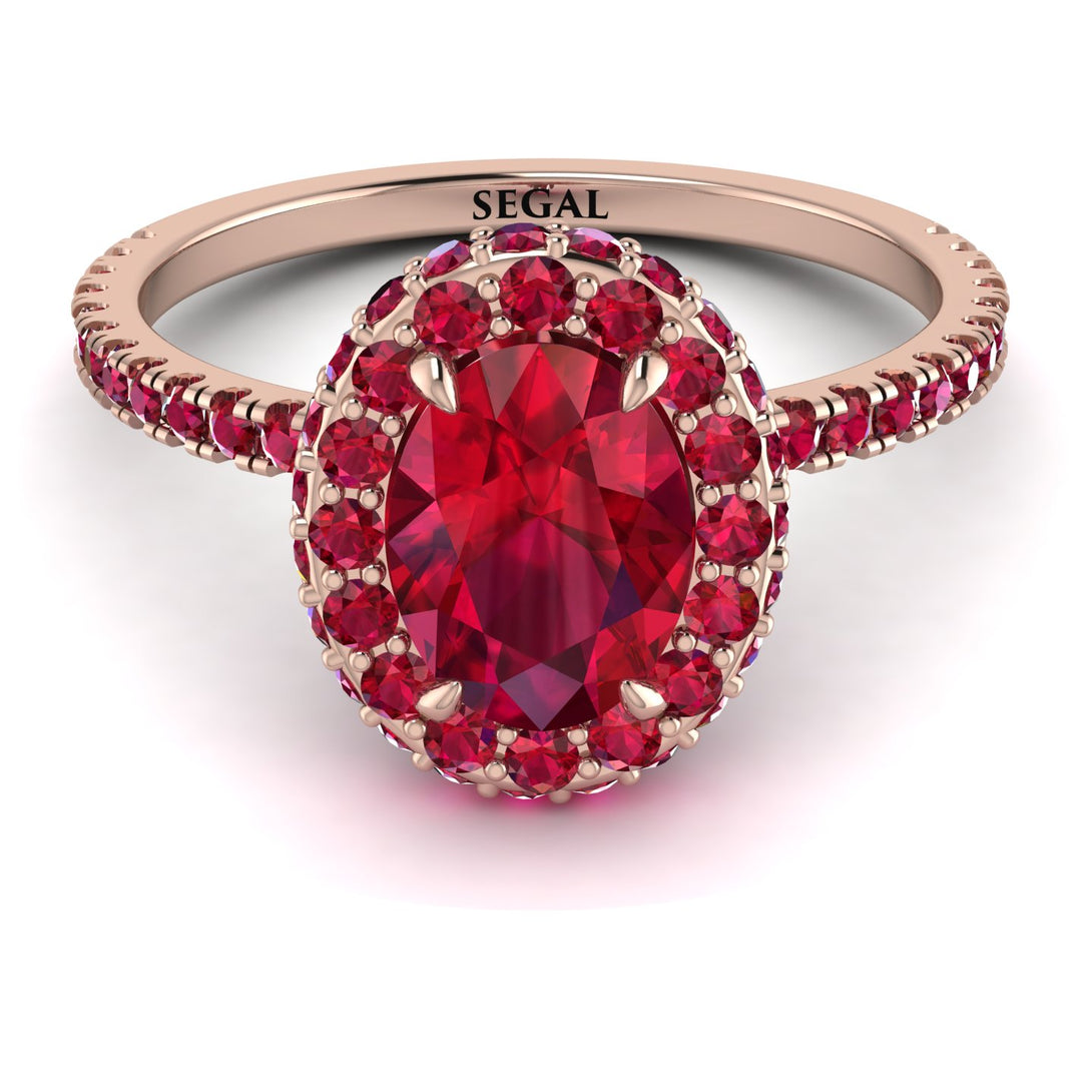 Oval Ruby Halo Hidden Rubies Ring - Amy No. 56