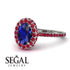 Oval Sapphire Halo Hidden Rubies Ring - Amy No. 60 image 3