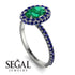 Oval Emerald Halo Hidden Sapphires Ring - Amy No. 66 image 2