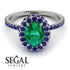 Oval Emerald Halo Hidden Sapphires Ring - Amy No. 66 image 10