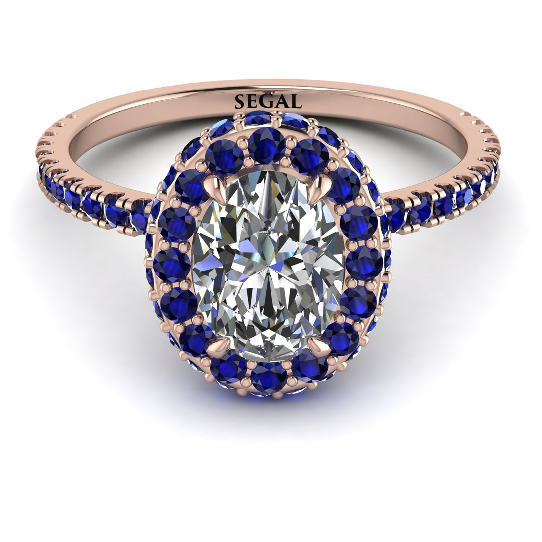 Oval Diamond Halo Hidden Sapphires Ring - Amy No. 62