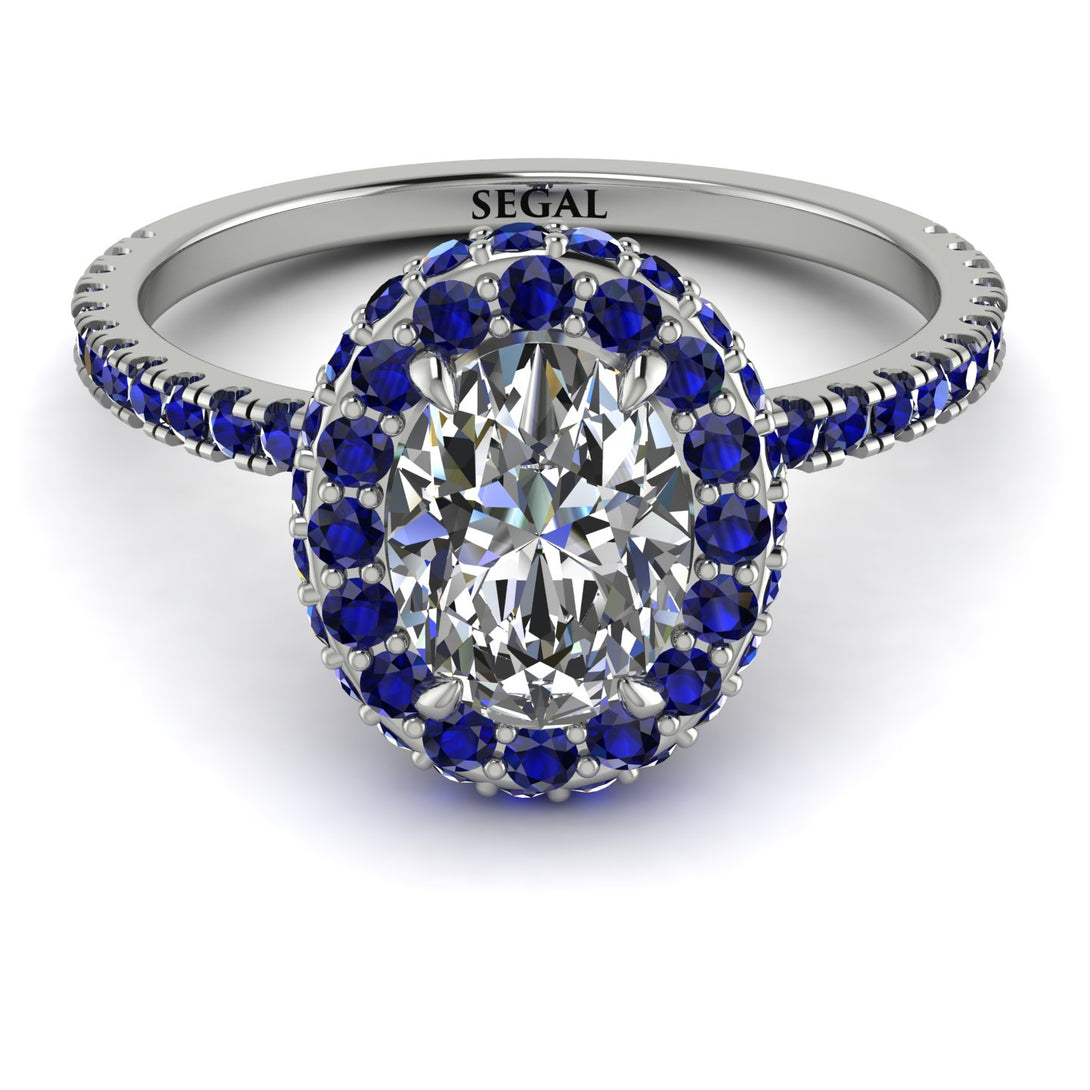 Oval Diamond Halo Hidden Sapphires Ring - Amy No. 63