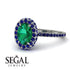 Oval Emerald Halo Hidden Sapphires Ring - Amy No. 66 image 3