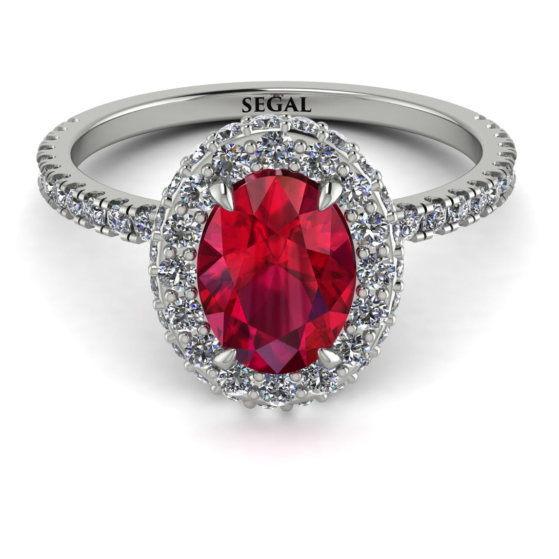 Oval Ruby Halo Hidden Diamond Ring - Amy No. 12